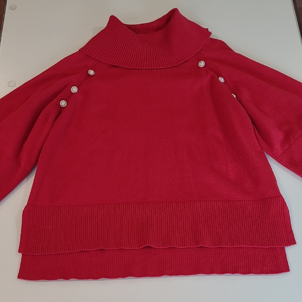 LIKE NEW Adrianne Vittadini Red Cowl Neck Wide Sleeved Sweater